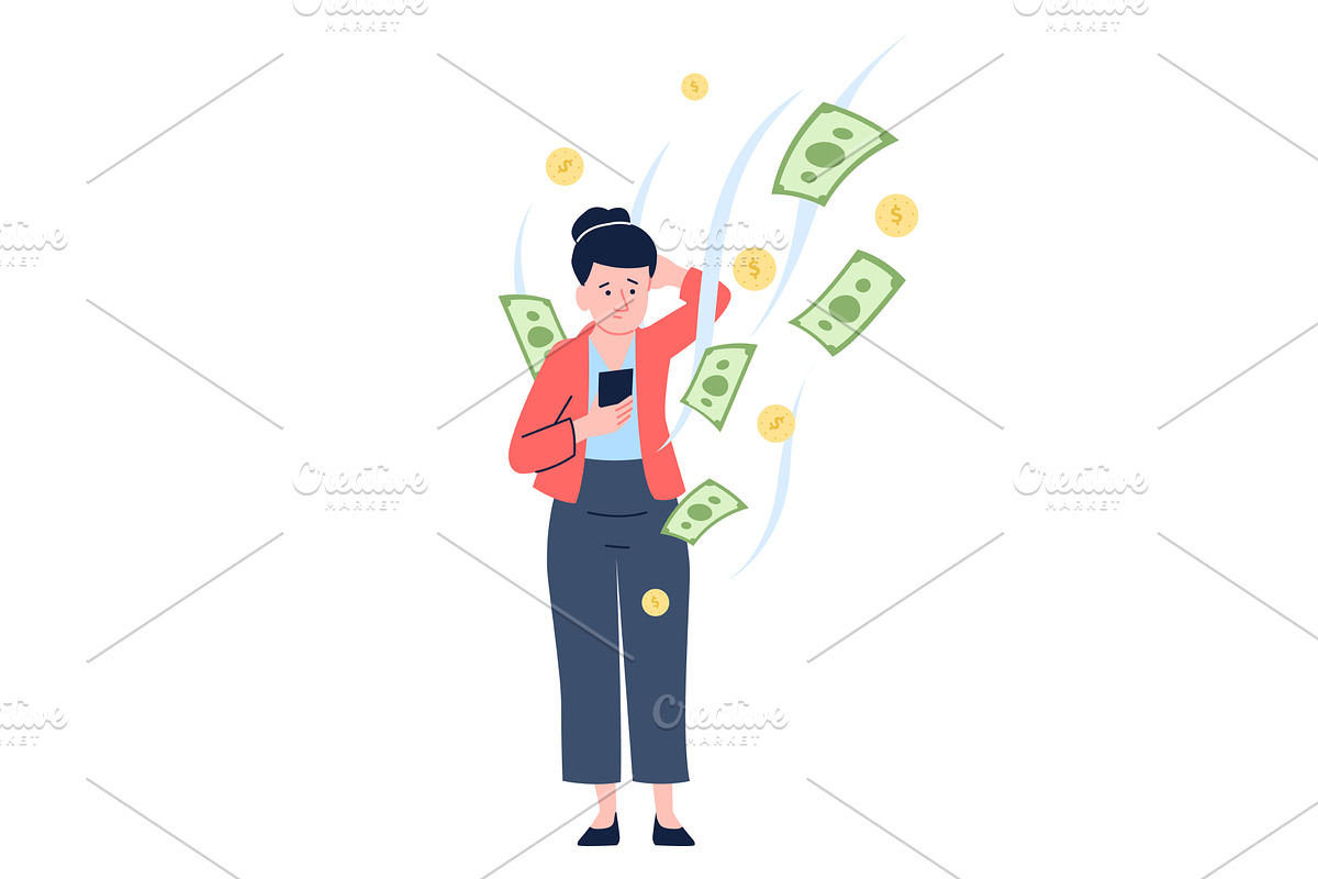 Woman with smartphone in flow of, a Finance Illustration by LadadikArt