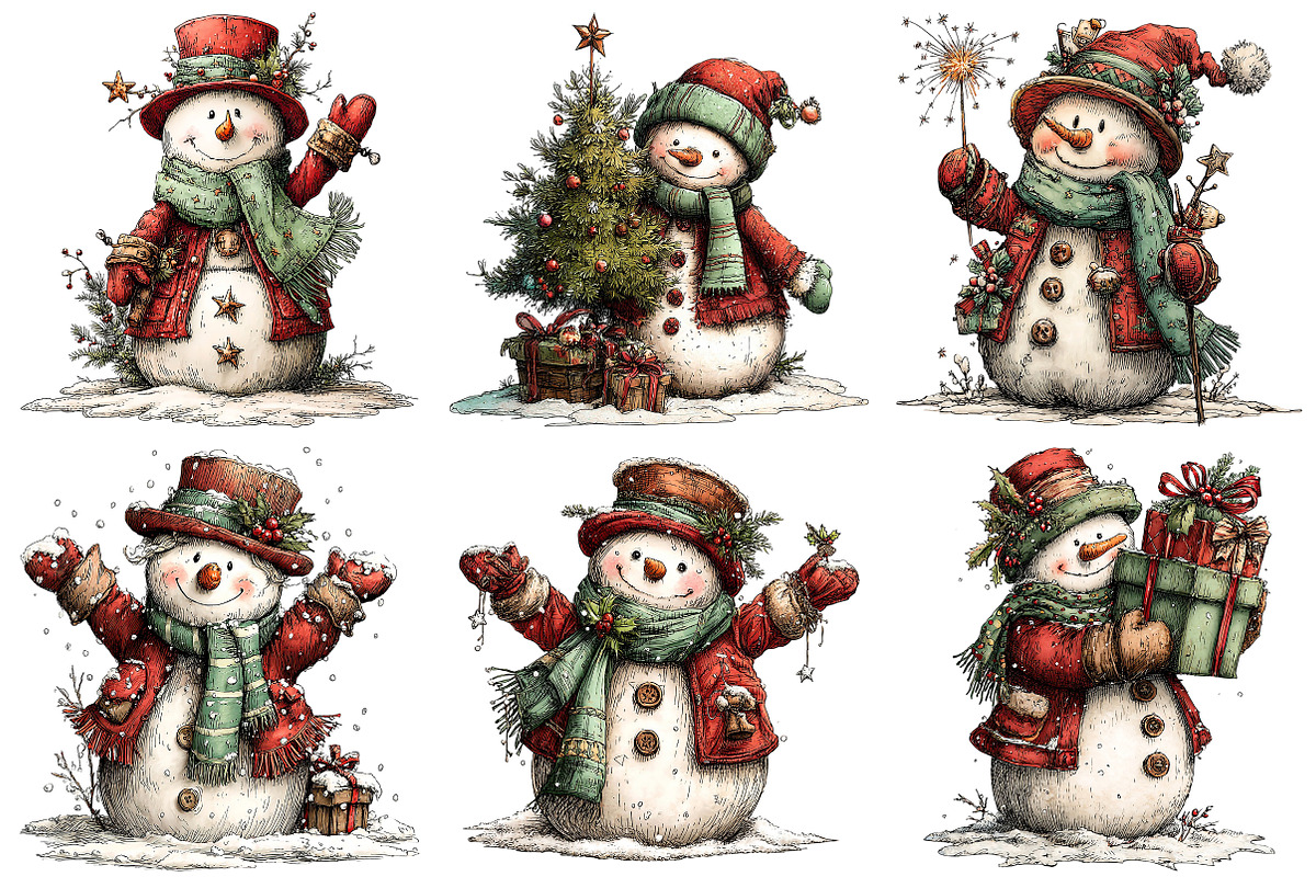 Whimsical Christmas Snowman PNG, an Illustration by Craft Nest (Photo 3 of 10)