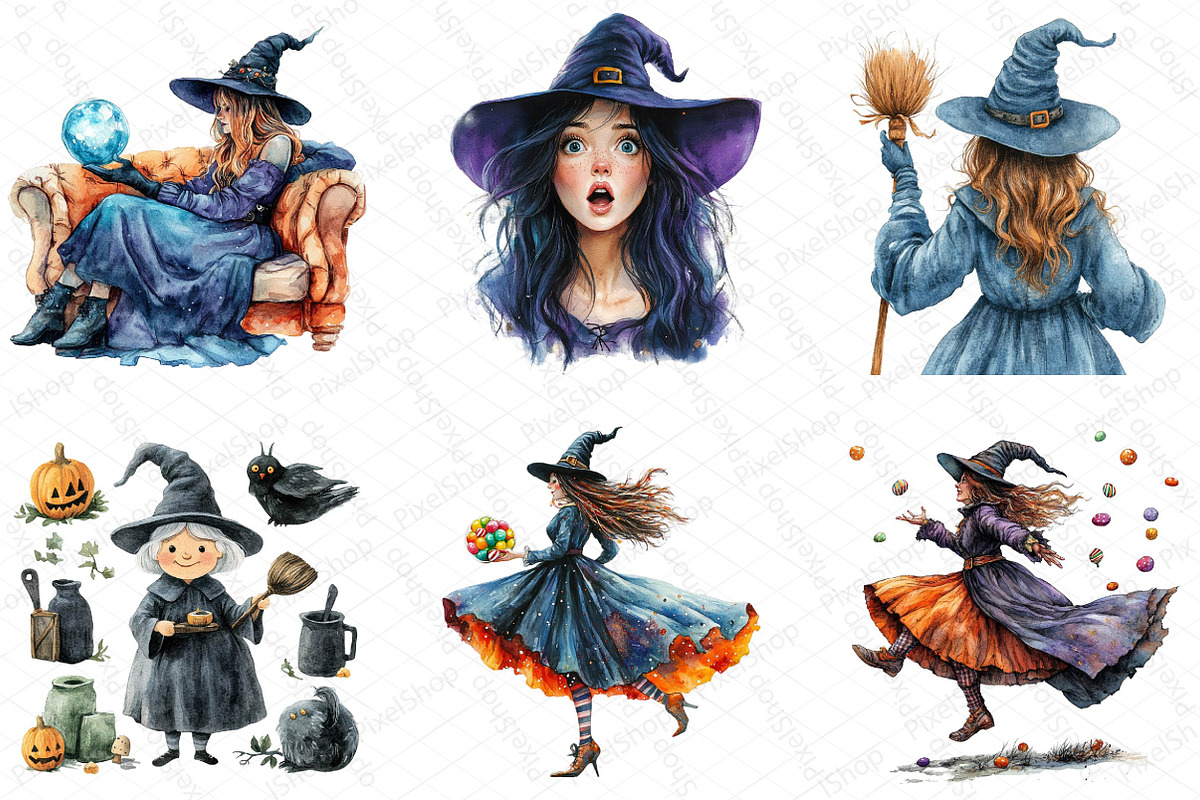 Funny Witch Halloween Clipart, an Illustration by DreamPrint404 (Photo 3 of 5)
