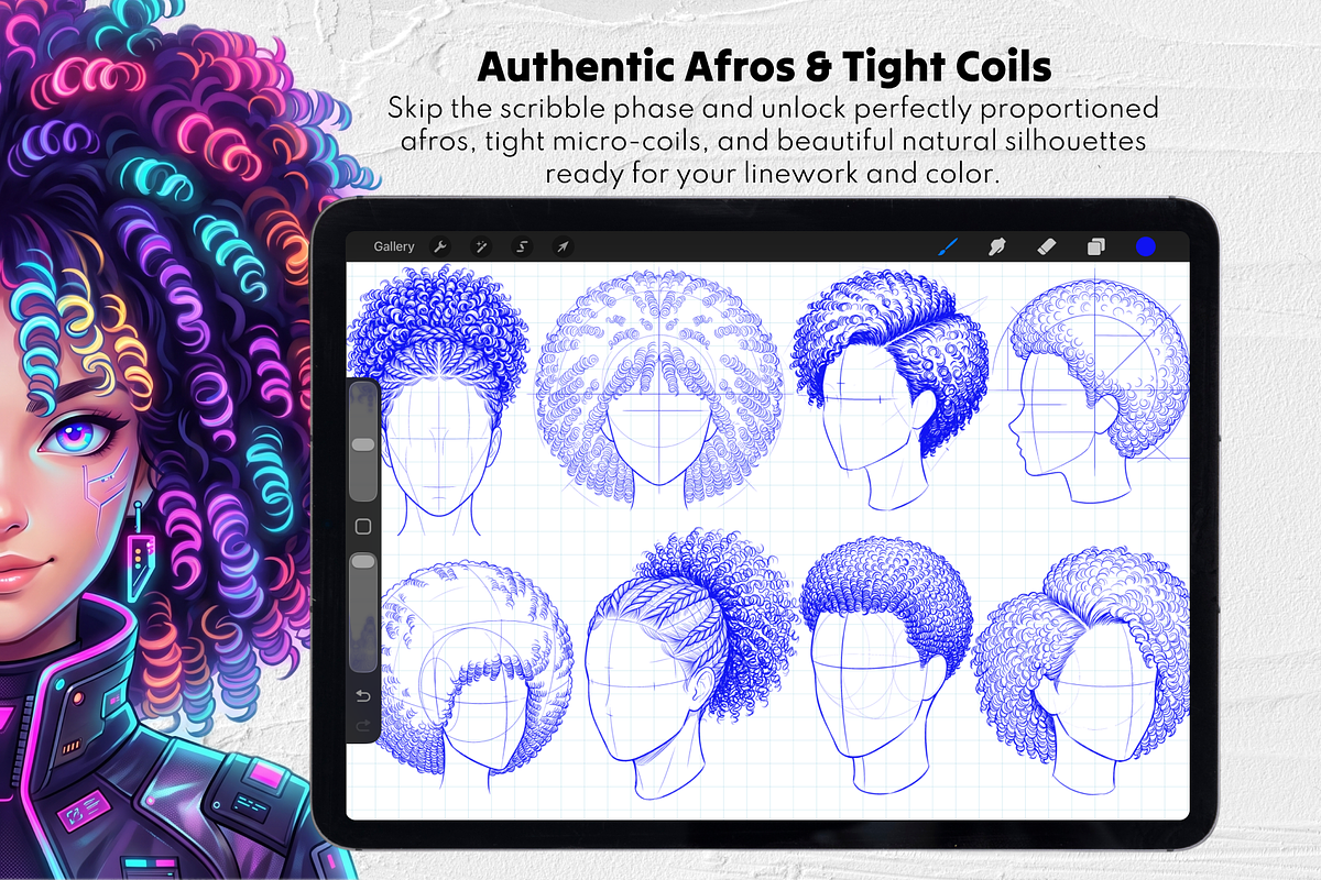 240 Curly Hair Procreate Stamps, a Brush Add-On by Selentaori Studio (Photo 7 of 12)
