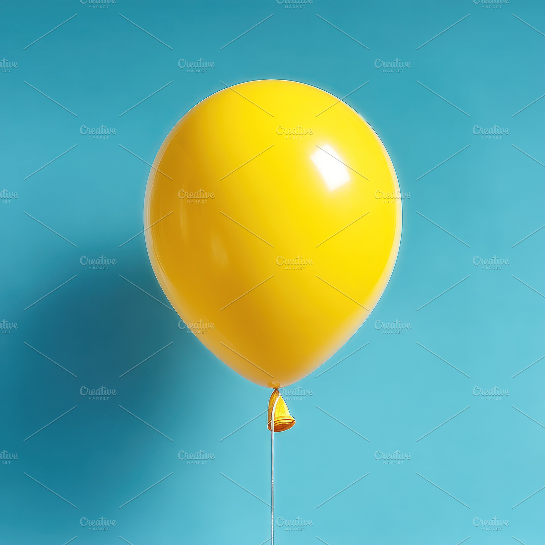 Bright yellow balloon floating on blue background with string, c, a Holiday Photo by José Manuel Gelpi