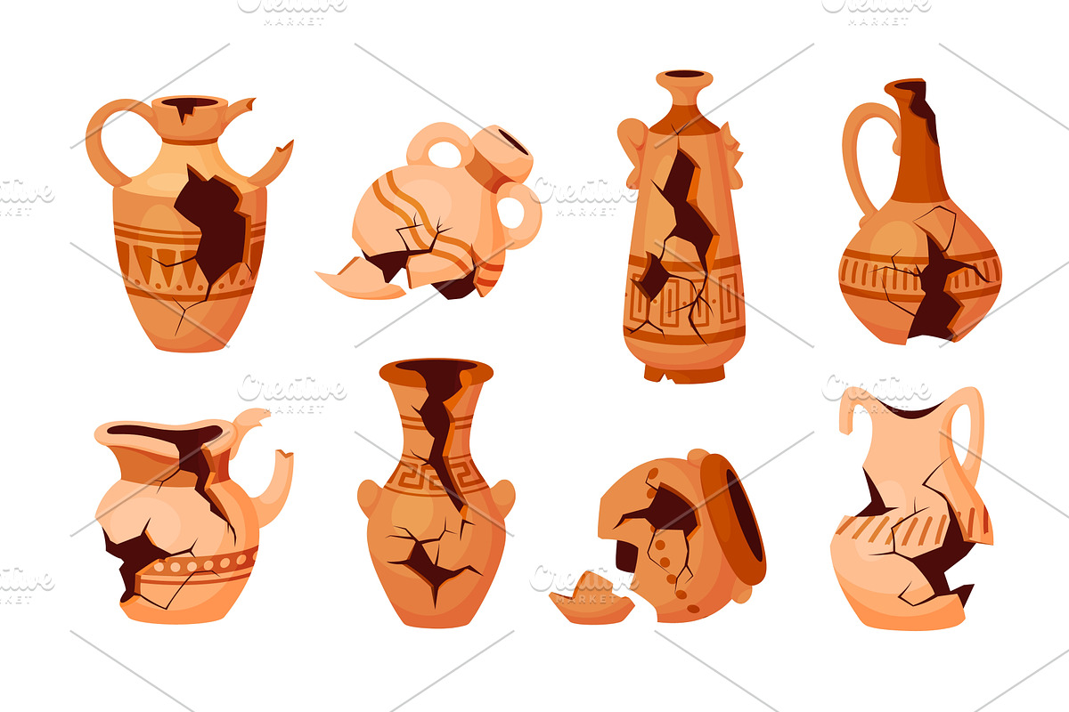 Broken pottery. Ancient cracked vase, an Illustration by Stock-Smart-Start