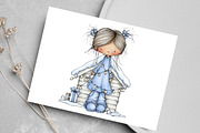 Winter Christmas Cottage Girl, an Illustration by Canvas Craft (Thumbnail 4 of 6)