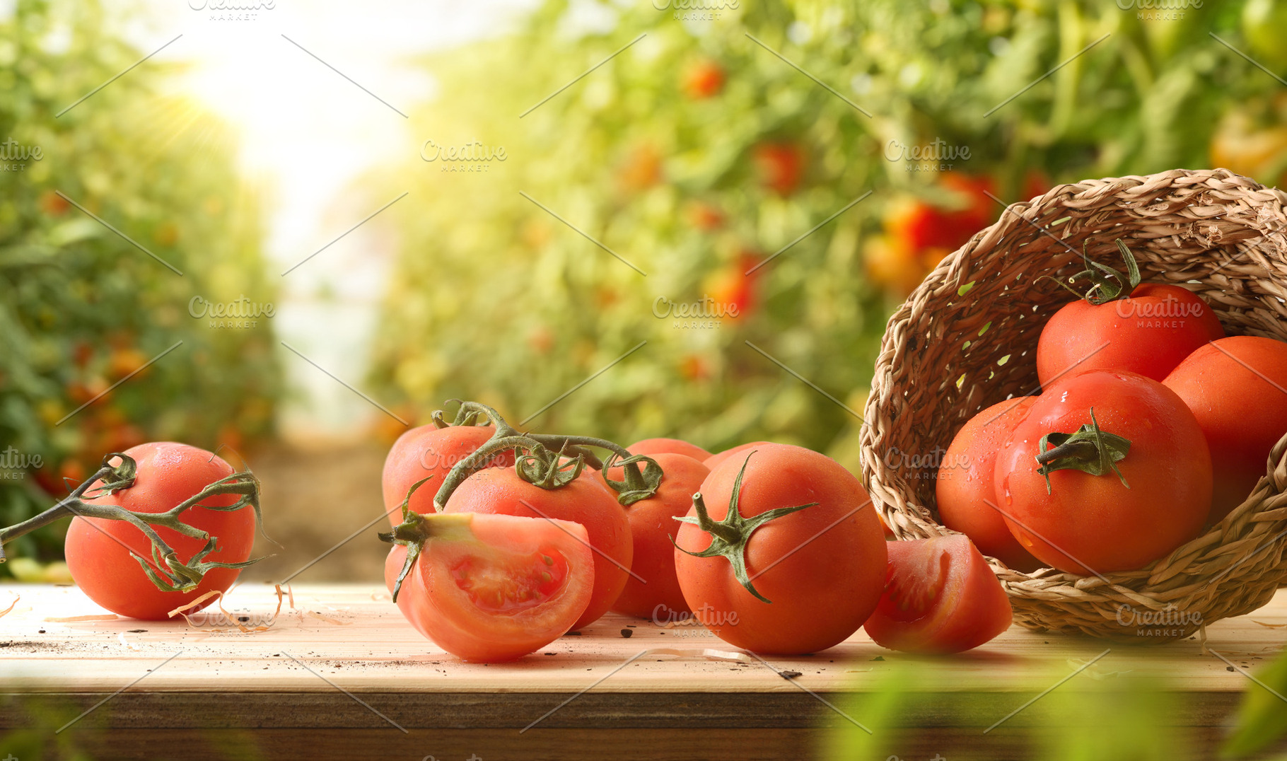Fresh Tomatoes Spilling from a Wicker Basket, a Food & Drink Photo by Davizro's Market