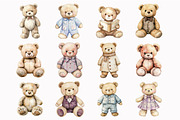 Watercolor Teddy Bear Clipart, an Illustration by Design Market (Thumbnail 3 of 5)