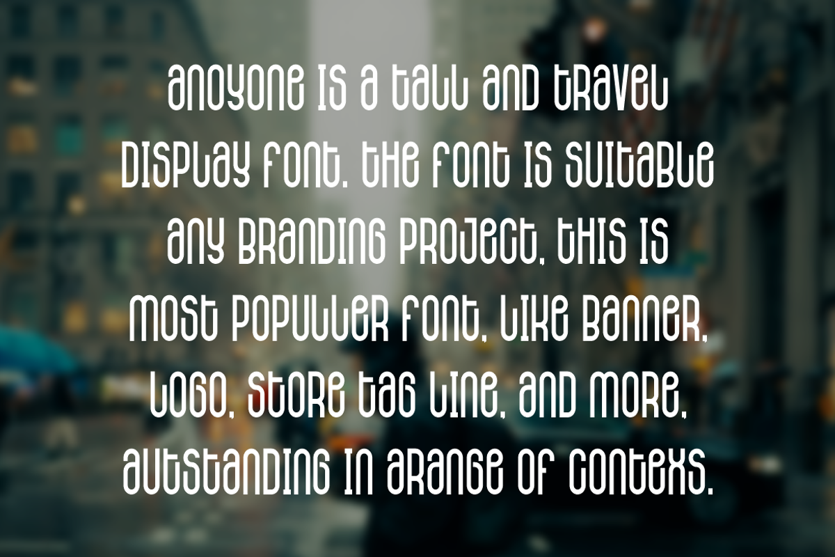 Anoyone - Tall & Travel Display Font, a Sans Serif Font by QR Design Studio (Photo 5 of 6)