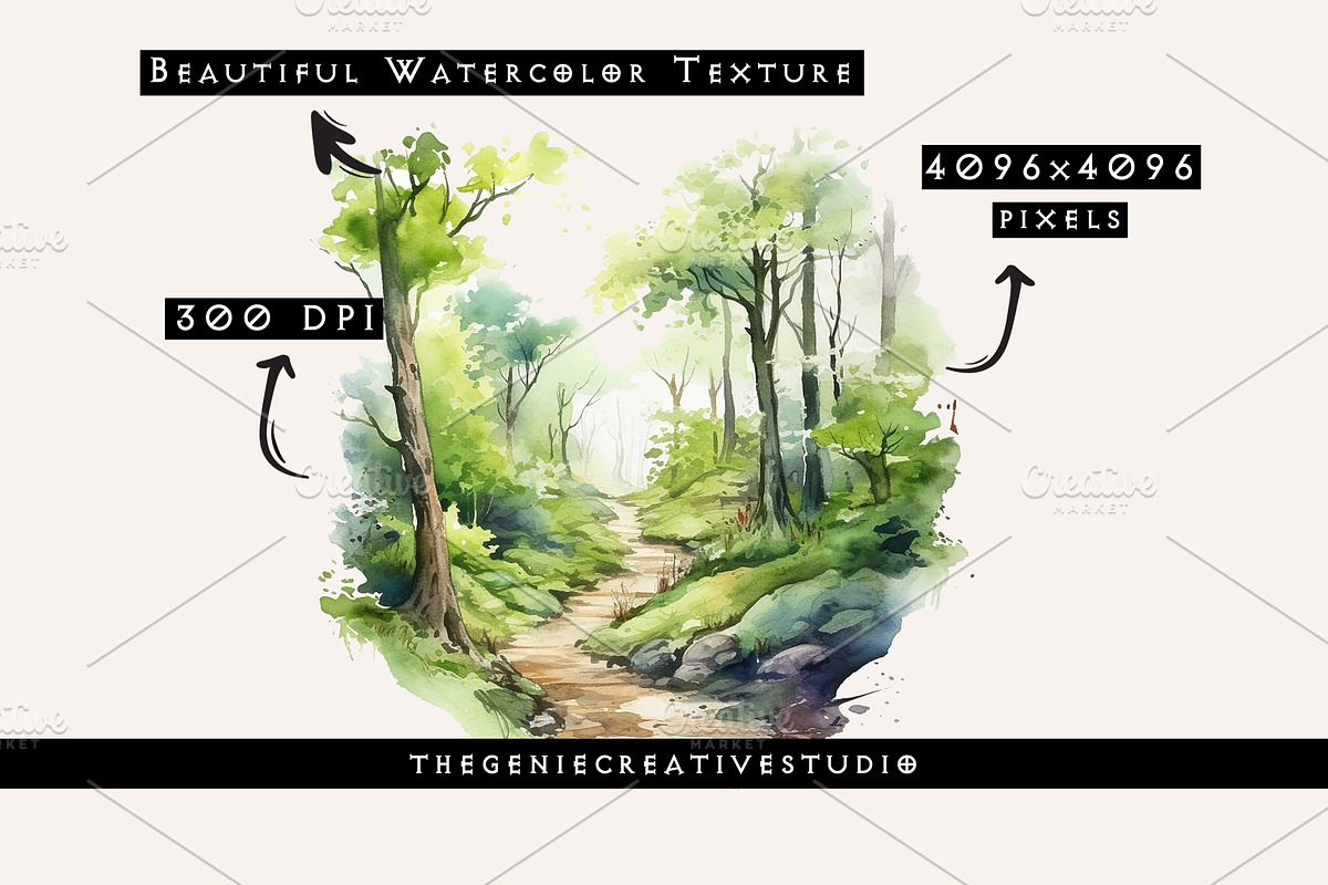 Watercolor Forest Trail PNG Clipart, an Object Illustration by Geniecreativestudio (Photo 3 of 9)