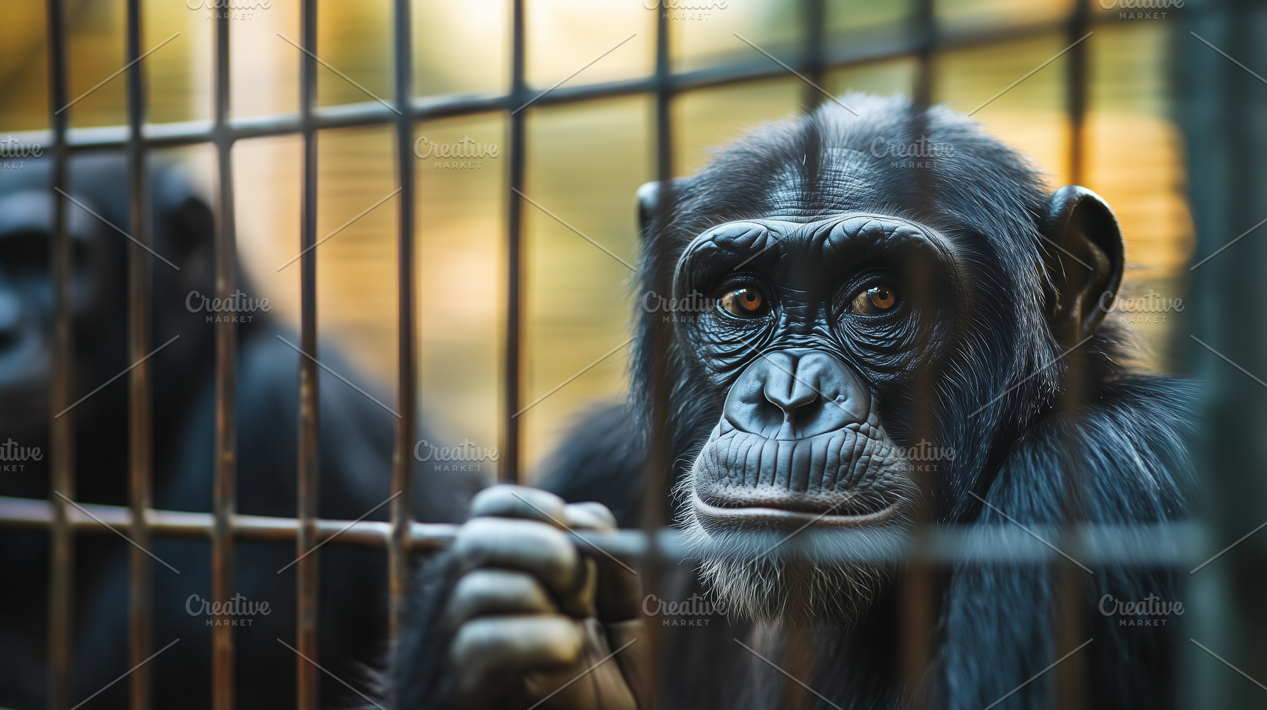 Sad apes look from behind the bars, an Animal Photo by MistyDay