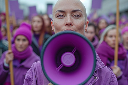 Thousands of people march in the city streets. Women rights prot, a Photo by AS photostudio
