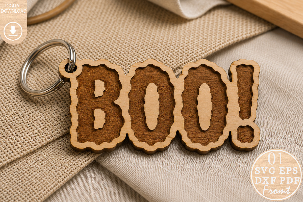 Halloween Boo! Keyring Laser Cut SVG, an Object Graphic by Rose Art (Photo 1 of 3)