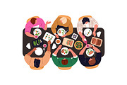 People eating food at table set, a Food Illustration by Good Studio (Thumbnail 2 of 7)