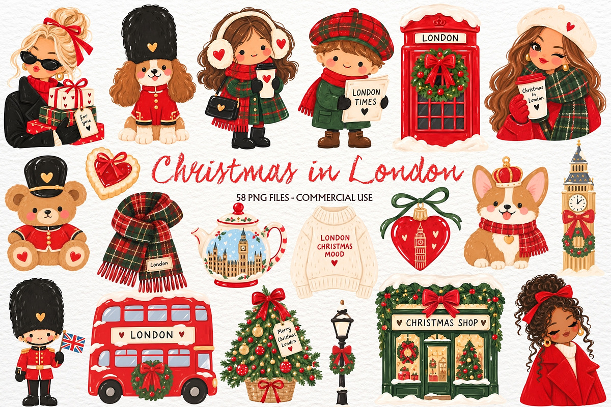 Christmas in London Clipart Holiday, a Seasonal Illustration by SugarCloudStudioArt (Photo 1 of 6)