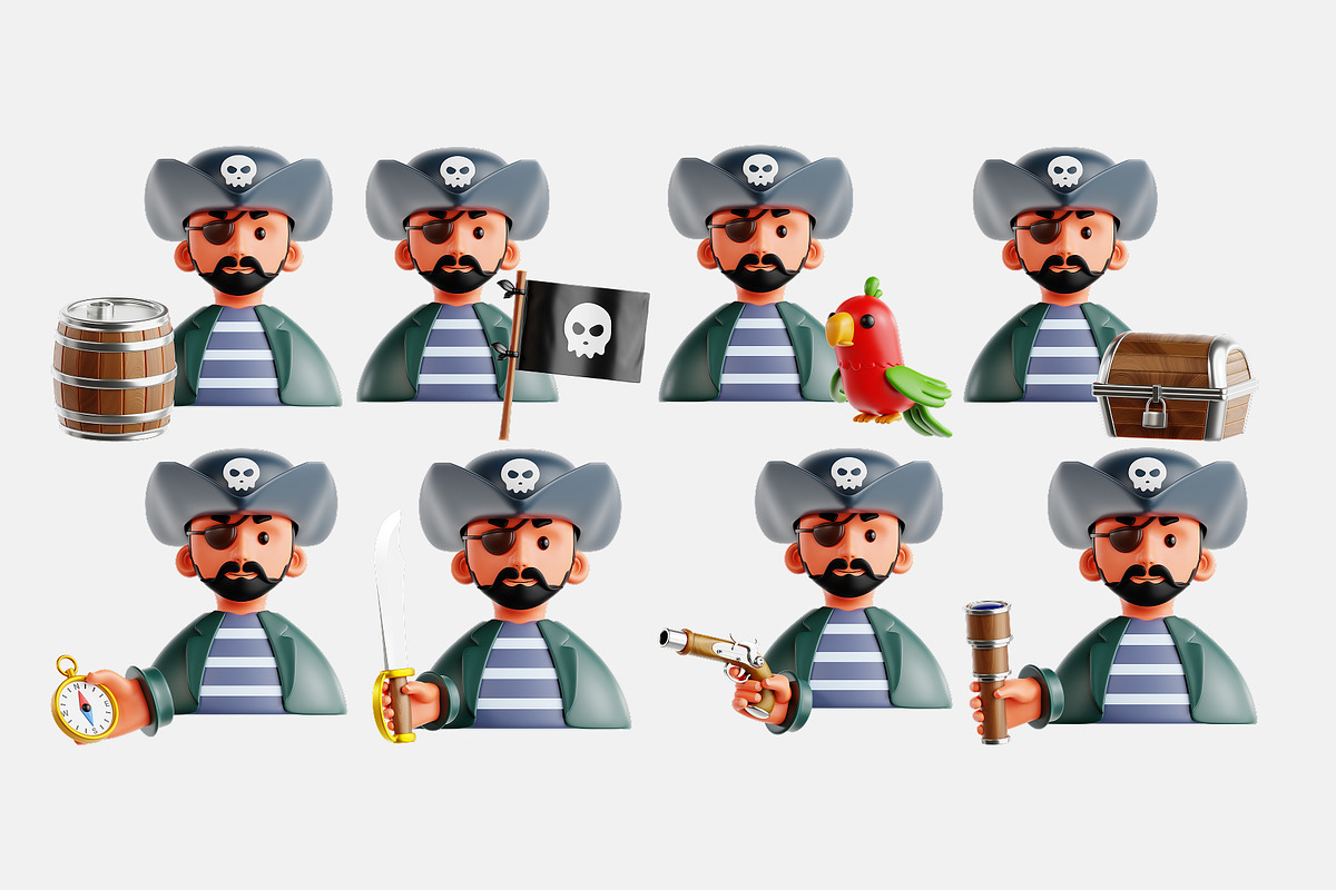 Pirate 3D Icon Set, a Characters & Person 3D Model by Eklip Studio (Photo 2 of 3)