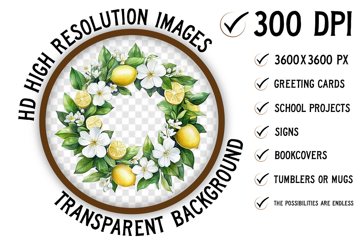 Watercolor Lemon Wreath Clipart, an Illustration by Craft Nest (Photo 3 of 7)