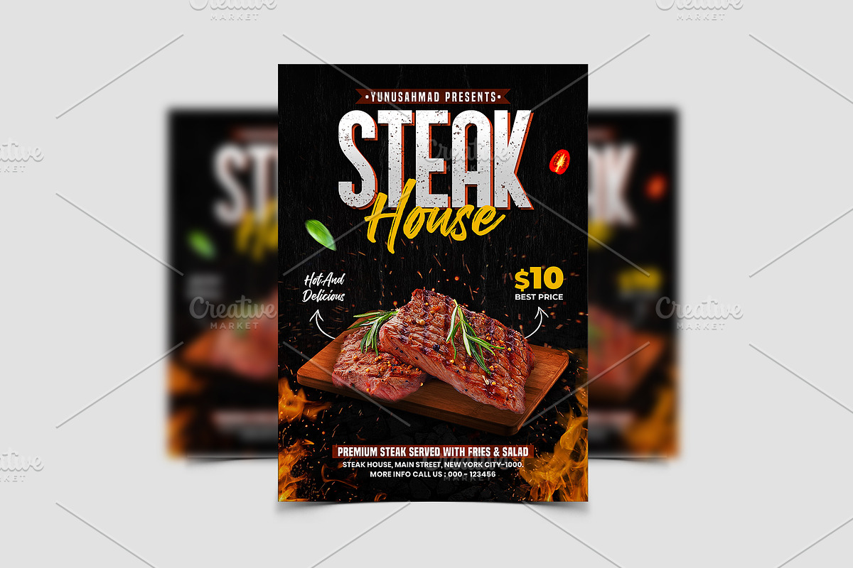 Steak BBQ Fast Food Flyer Template, a Flyer Template by Yunus Ahmad (Photo 2 of 3)