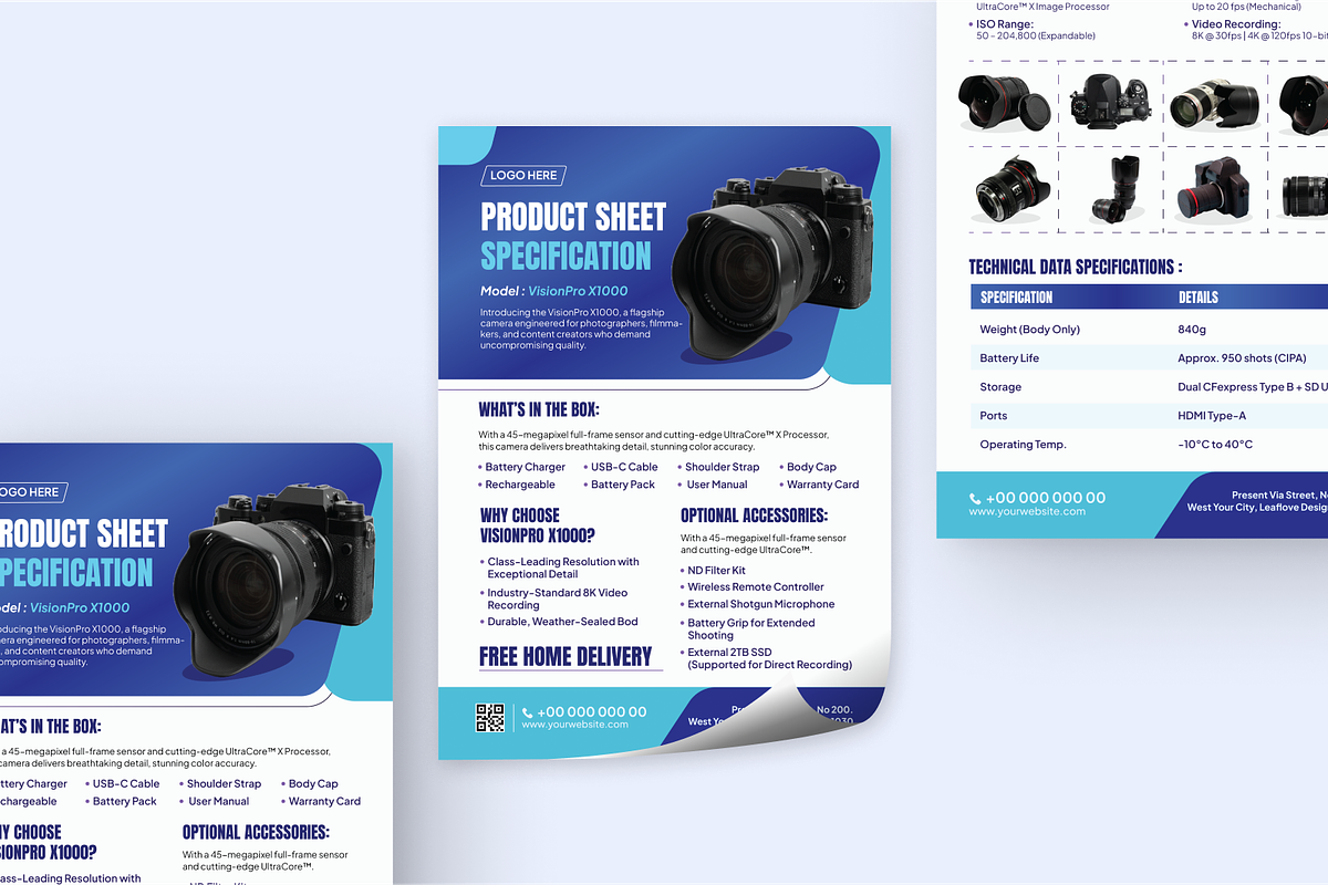Camera Product Sheet Design, a Flyer Template by SquidPixey