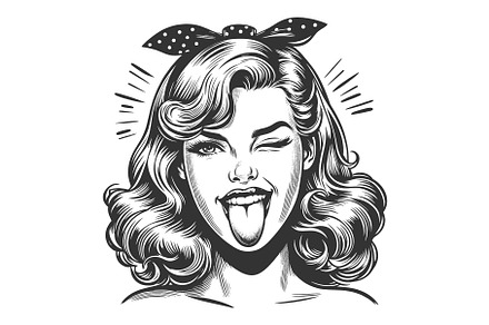 Woman Winking and Sticking Out, a Person Illustration by AlexArt