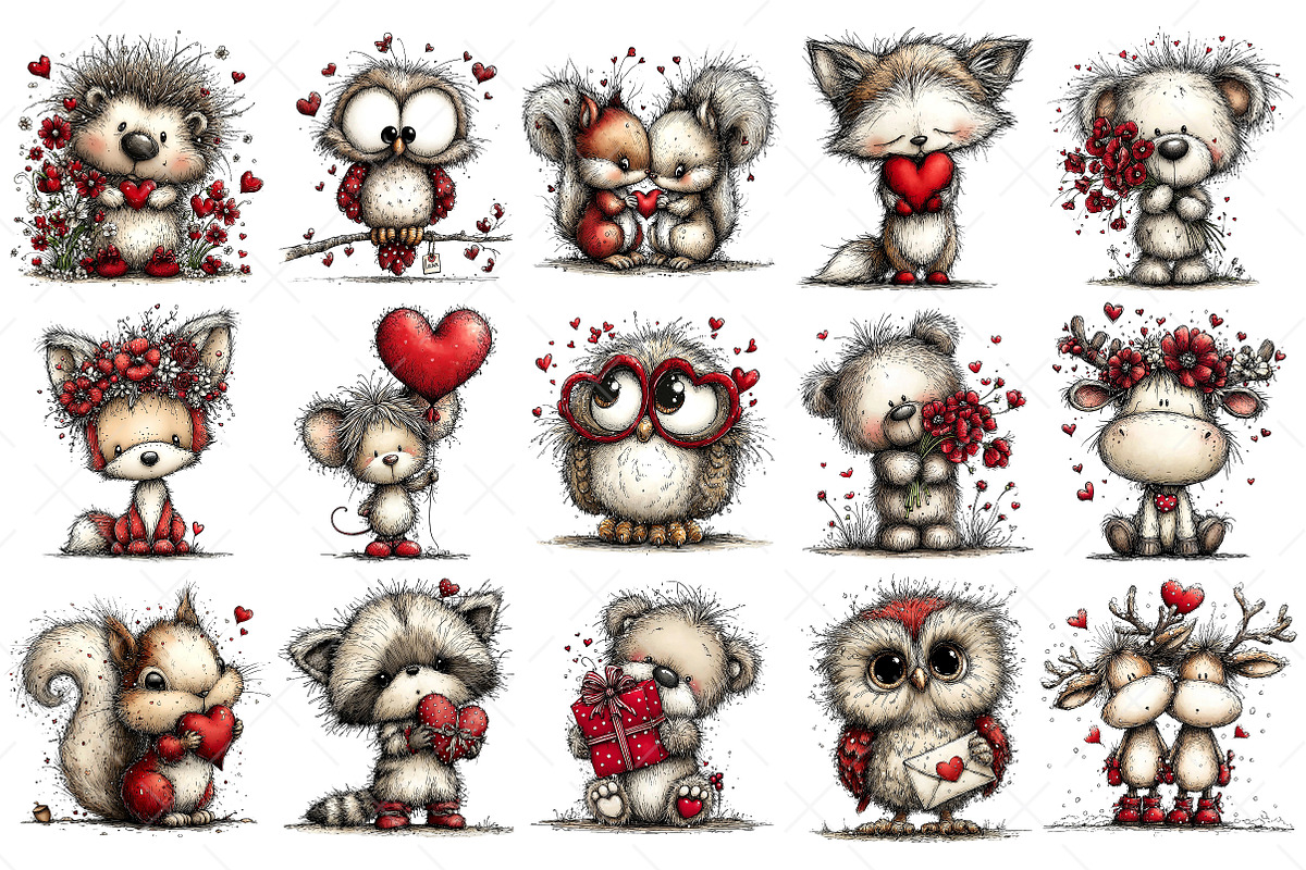 Watercolor Valentine Forest Animals, an Illustration by Craft Nest (Photo 3 of 7)