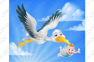 Stork Flying Holding Baby