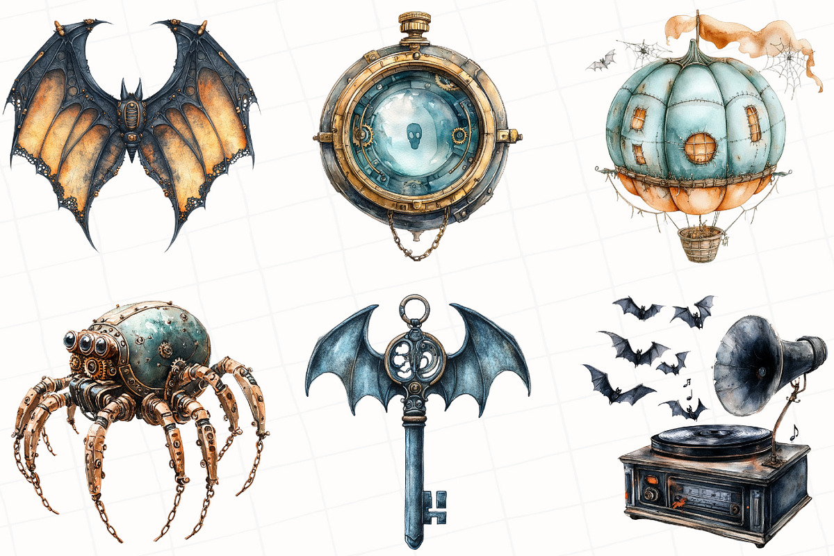 Steampunk Halloween Clipart, an Illustration by OK Design (Photo 3 of 5)