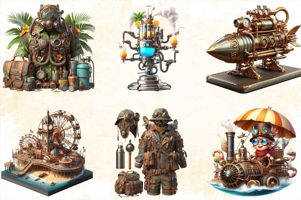 Steampunk Summer Clipart Bundle, an Illustration by SVGArt (Photo 4 of 8)