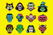 12 Vector Retro Halloween Faces, a Decorative Illustration by Andres M Rodriguez (Thumbnail 2 of 3)
