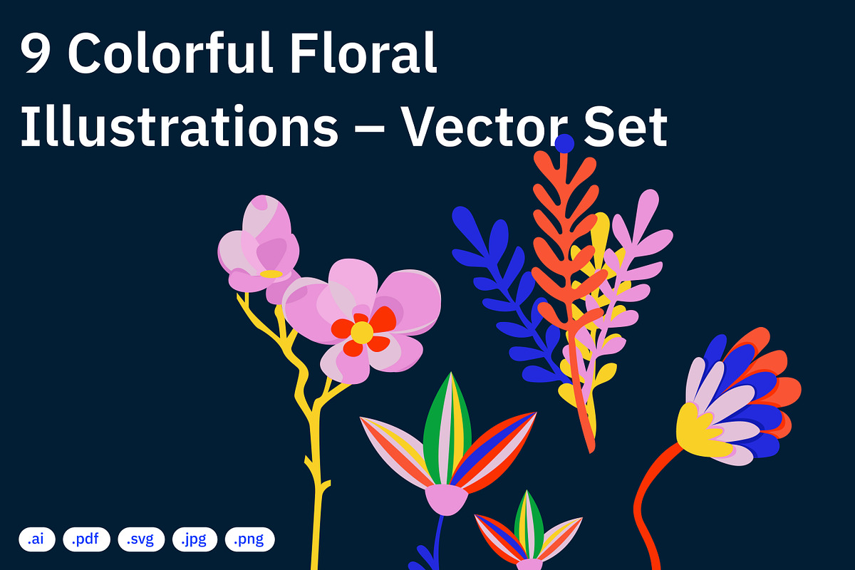 9 Colorful Floral Illustrations, a Decorative Illustration by crafty (Photo 1 of 4)