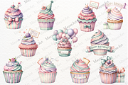 Birthday Cupcake Watercolor Clipart, a Decorative Illustration by Maysa Art (Thumbnail 3 of 4)