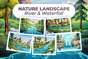 Nature River and Waterfall Landscape
