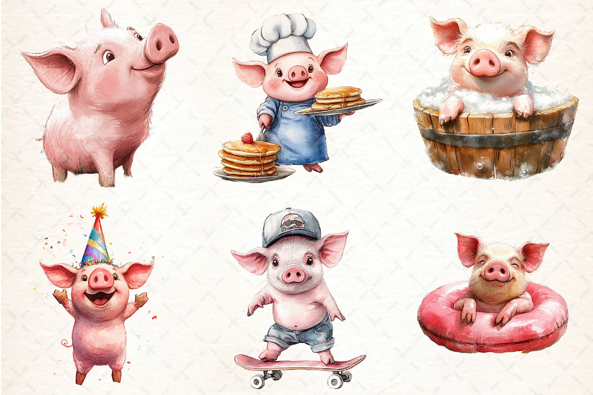 Funny Pink Pig Clipart Bundle, an Illustration by DreamCafeArt (Photo 3 of 9)