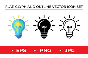 Creative Idea Lightbulb Vector Icons, an Outline Icon by Artonix