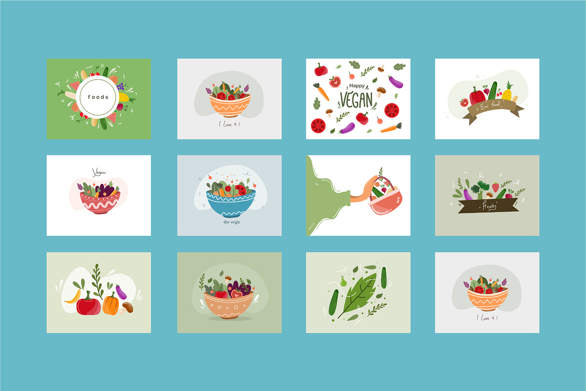Vegan day background vector set, a Food Illustration by foxndeer (Photo 3 of 4)