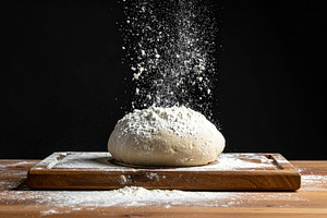 Flour Falling on Dough on Cutting Board, a Food & Drink Photo by Davizro's Market