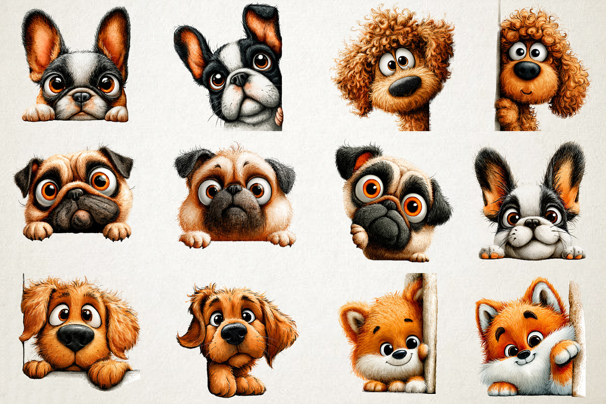 Whimsical Peeking Dog Clipart Set, a Seasonal Illustration by RobertsArt (Photo 4 of 7)