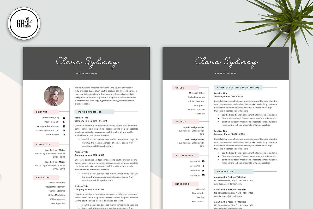 Creative Resume Template for Word, a Resume Template by GResume (Photo 3 of 9)