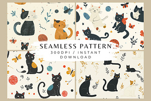 4 Cozy Cats Seamless Patterns