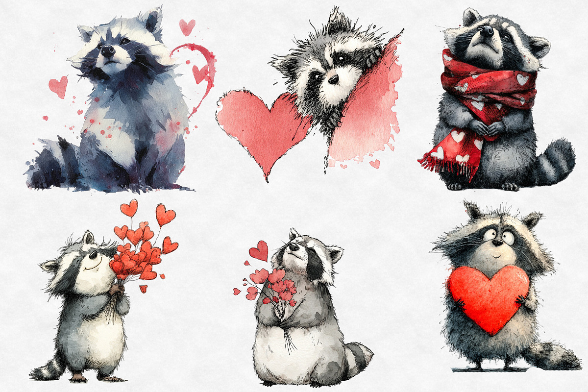 Funny Valentine Raccoon Clipart, an Illustration by Designworld (Photo 3 of 6)
