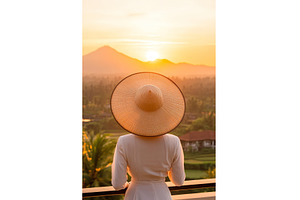 A Woman With a Straw Hat Gazing at a, a Holiday Photo by Lermont51