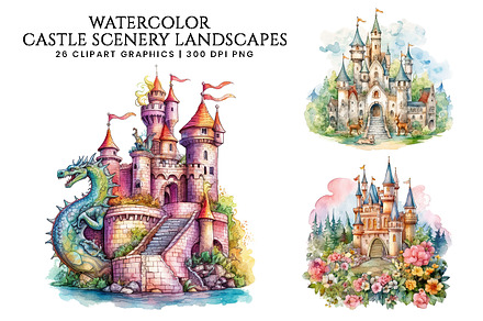 Castle Scenery Landscape Clipart, an Object Illustration by Design Scotch