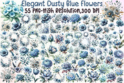 Elegant Dusty Blue Flowers Clipart, an Illustration by Sublimation Artist (Thumbnail 1 of 6)