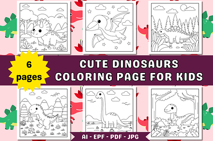 Cute Dinosaurs Coloring Page For Kid