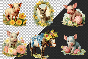 Vintage Easter Animal Clipart Bundle