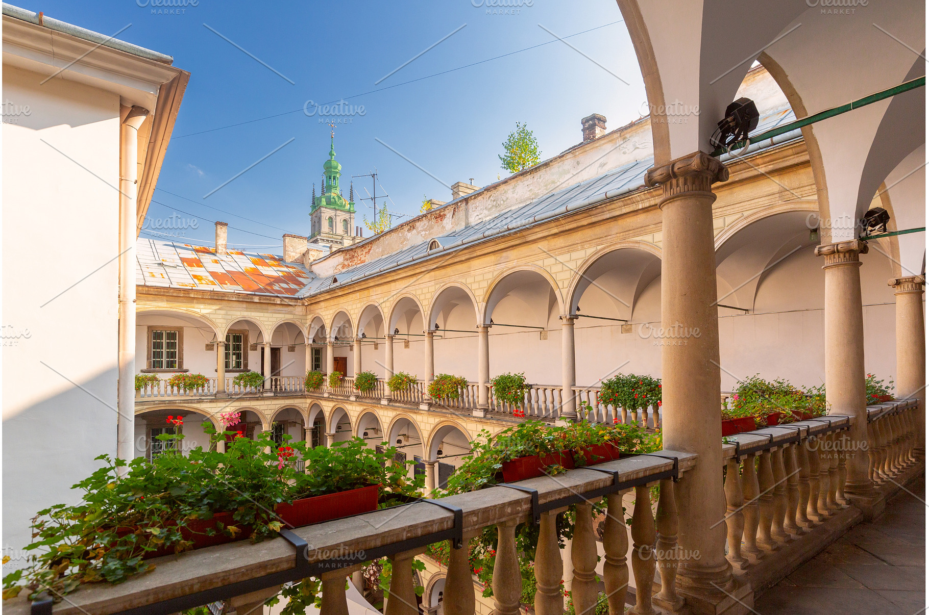 Italian courtyard on a sunny day in, an Architecture Photo by kavalenkava