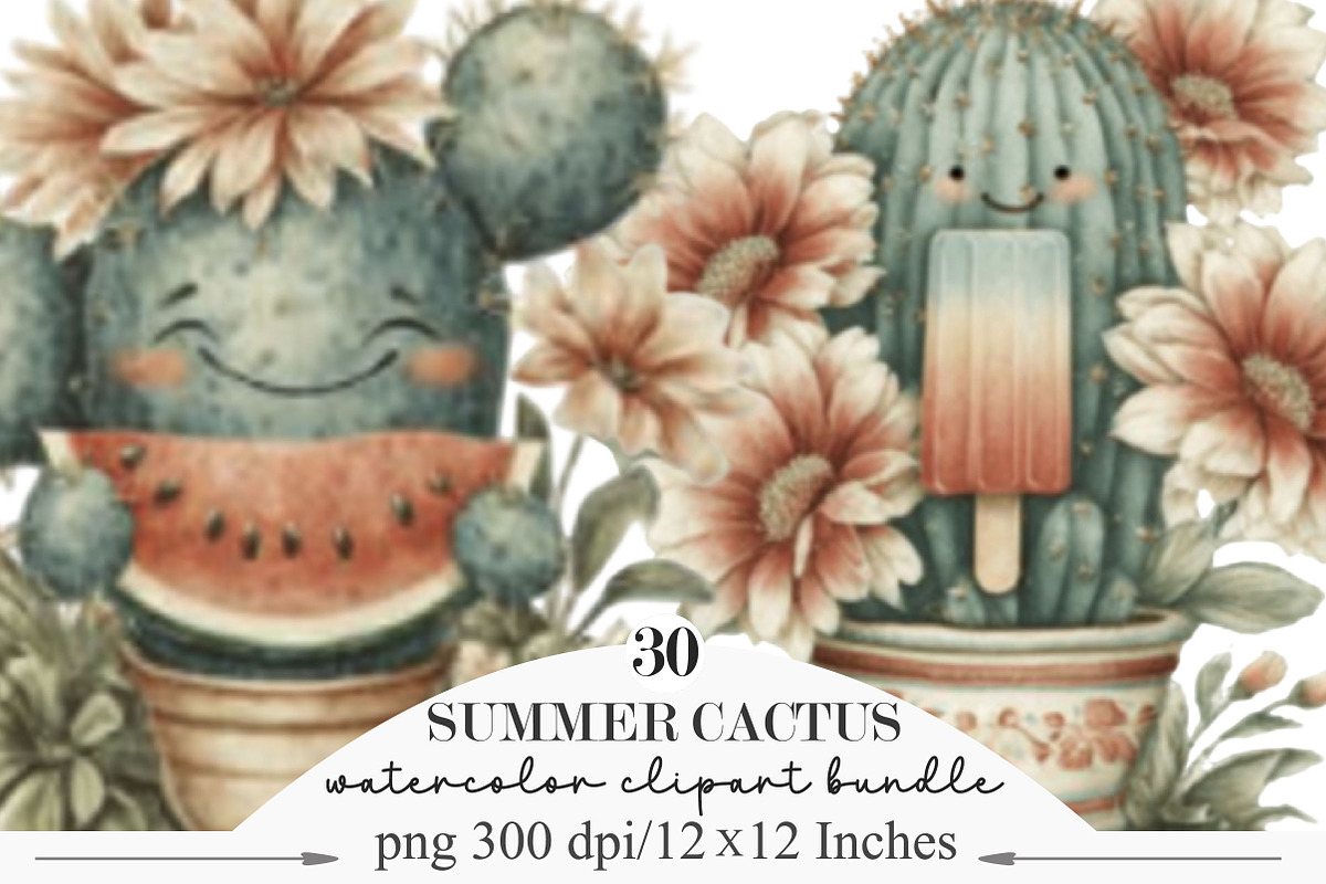 Whimsical Summer Cactus Clipart, an Illustration by Designking (Photo 1 of 5)