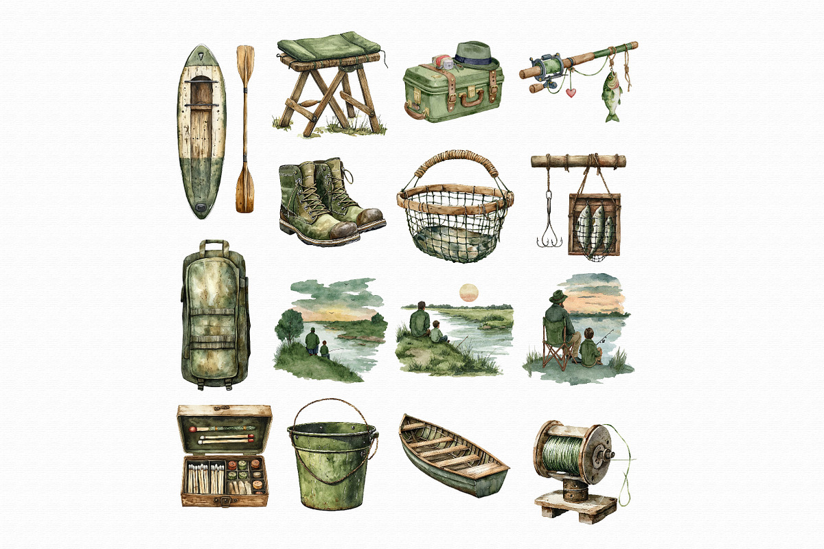Watercolor Fishing Clipart, an Illustration by Libby Wishes (Photo 2 of 5)