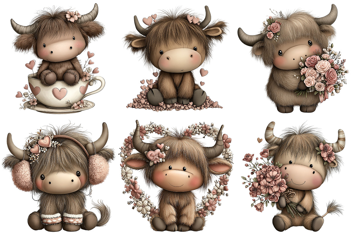 Quirky Valentine Highland Cow Clipar, an Illustration by Craft Nest (Photo 9 of 10)