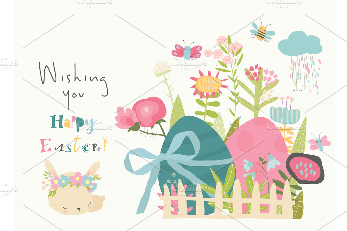 Cute Little Rabbit With Easter Eggs, an Animal Illustration by Maria Starus