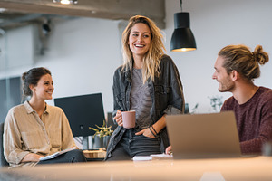 Happy Coworkers in Modern Office Spa, a Photo by Pixeness Studio