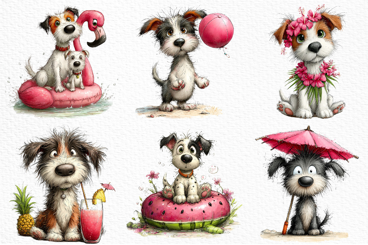 Whimsical Summer Dogs Clipart, an Illustration by Craft Nest (Photo 5 of 12)