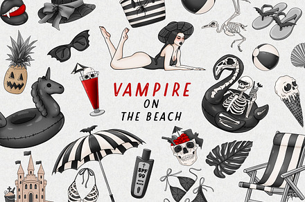Vampire on the beach Goth clipart, a Seasonal Illustration by SecondOfJuly
